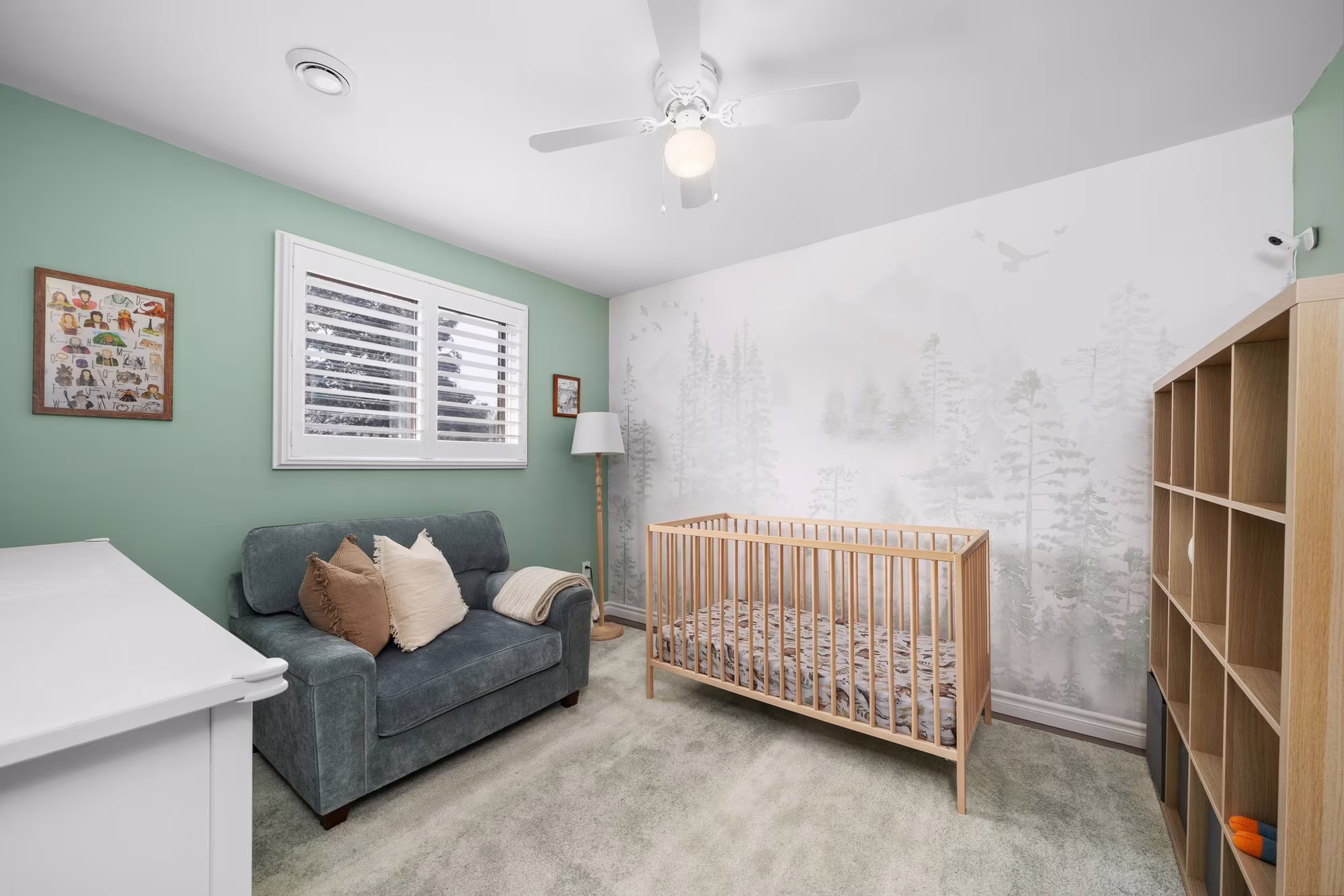 Third bedroom at 10-765 Oklahoma Dr, Pickering, styled as a nursery, with California shutters