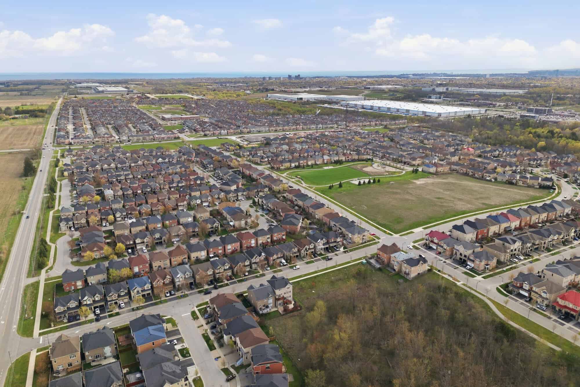 Aerial view of the Castlefields community, North East Ajax, near 131 Rushworth Drive