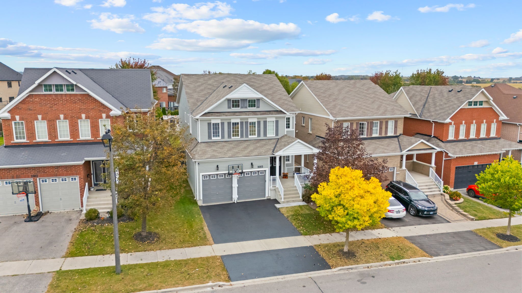 Aerial view of 1683 Finkle Drive and the surrounding North Oshawa neighbourhood, listed by Laura McBride, Ajax REALTOR®