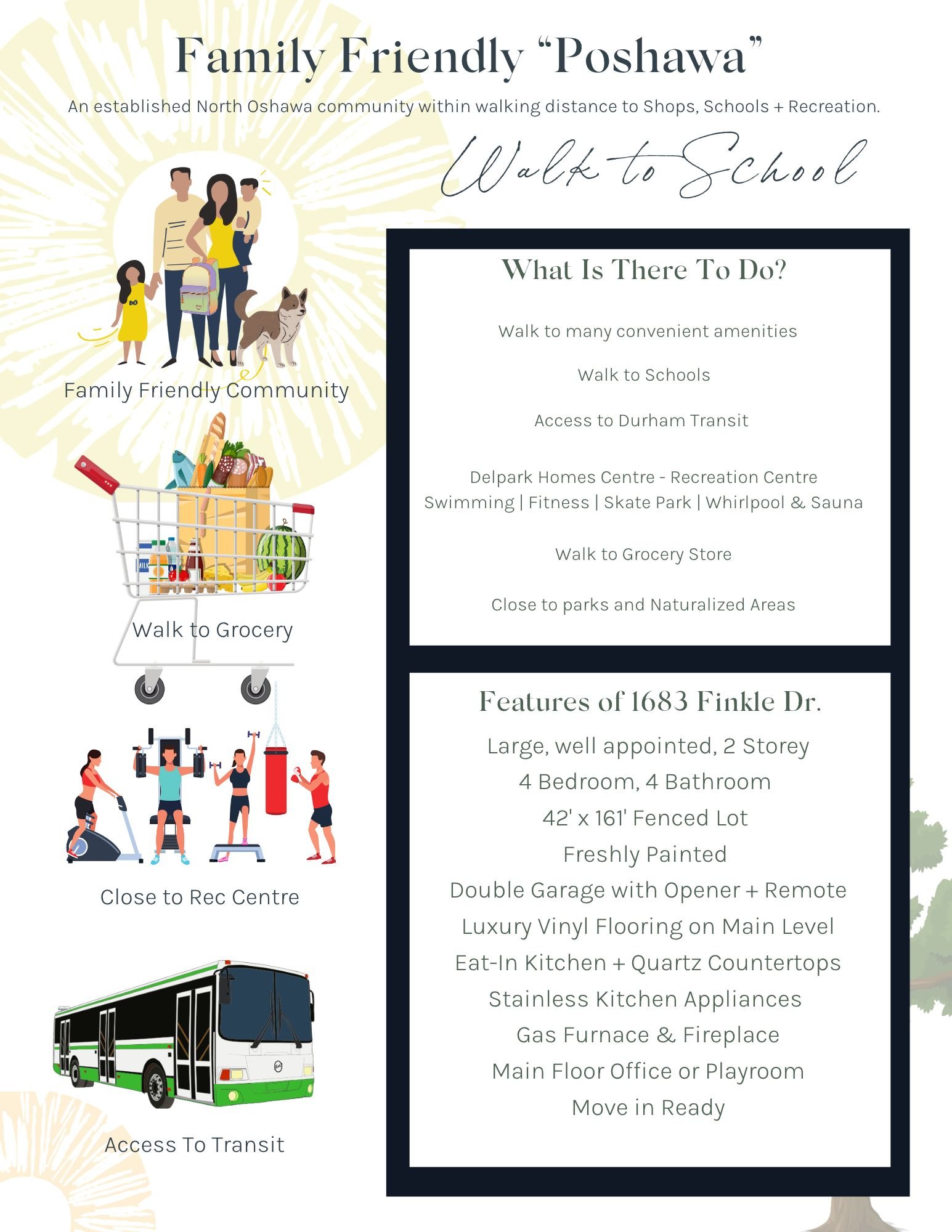 Family-friendly North Oshawa area features near 1683 Finkle Drive: walking distance to schools, grocery, transit and the Delpark Homes Centre, from Laura McBride, Ajax REALTOR® with Revel Realty