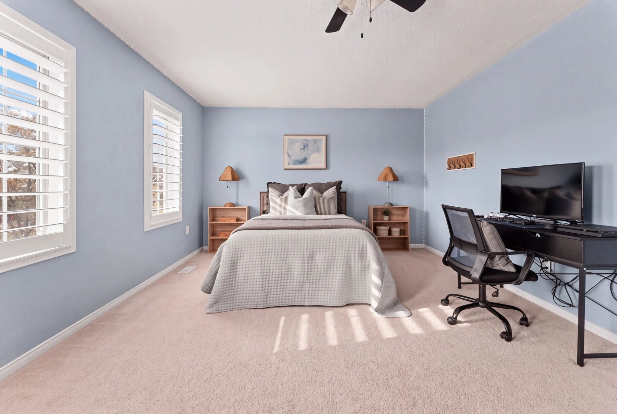 Third bedroom at 1683 Finkle Drive, Oshawa, with a desk area and three large windows