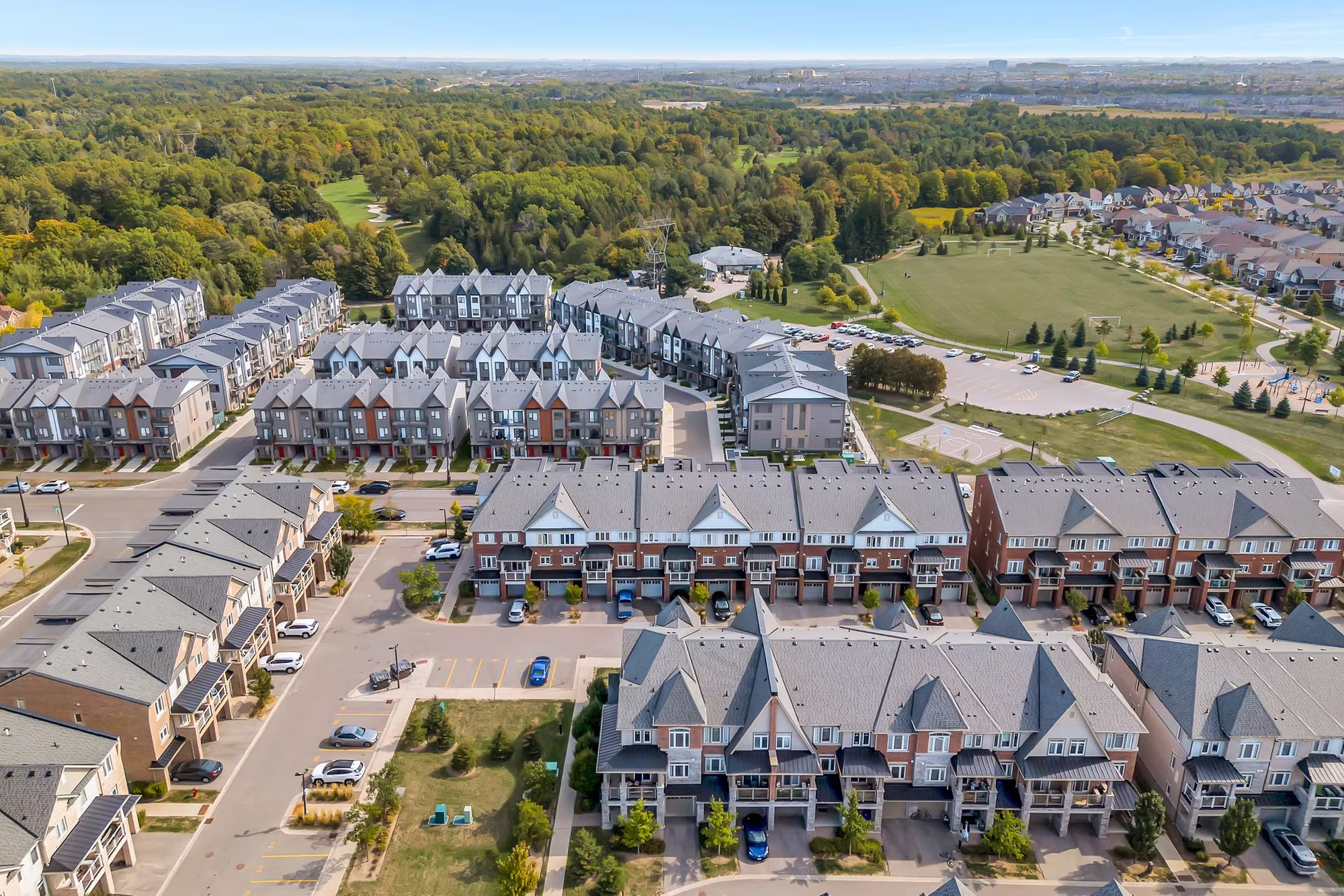 Aerial view of tree-lined streets in Duffin Heights near 2598 William Jackson Dr, Pickering