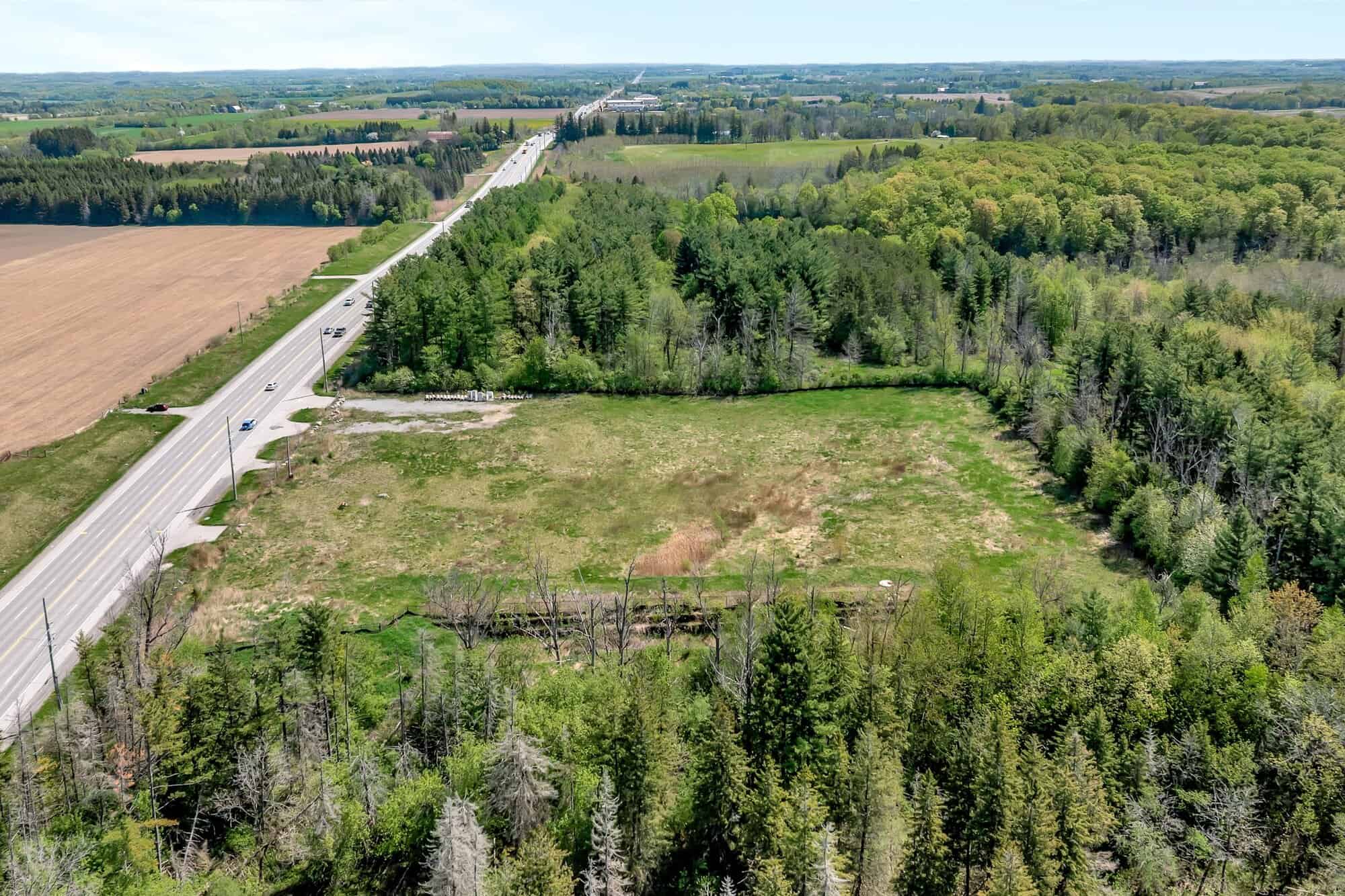 Aerial view of 3187 Stouffville Road from the east, showing frontage along Stouffville Road