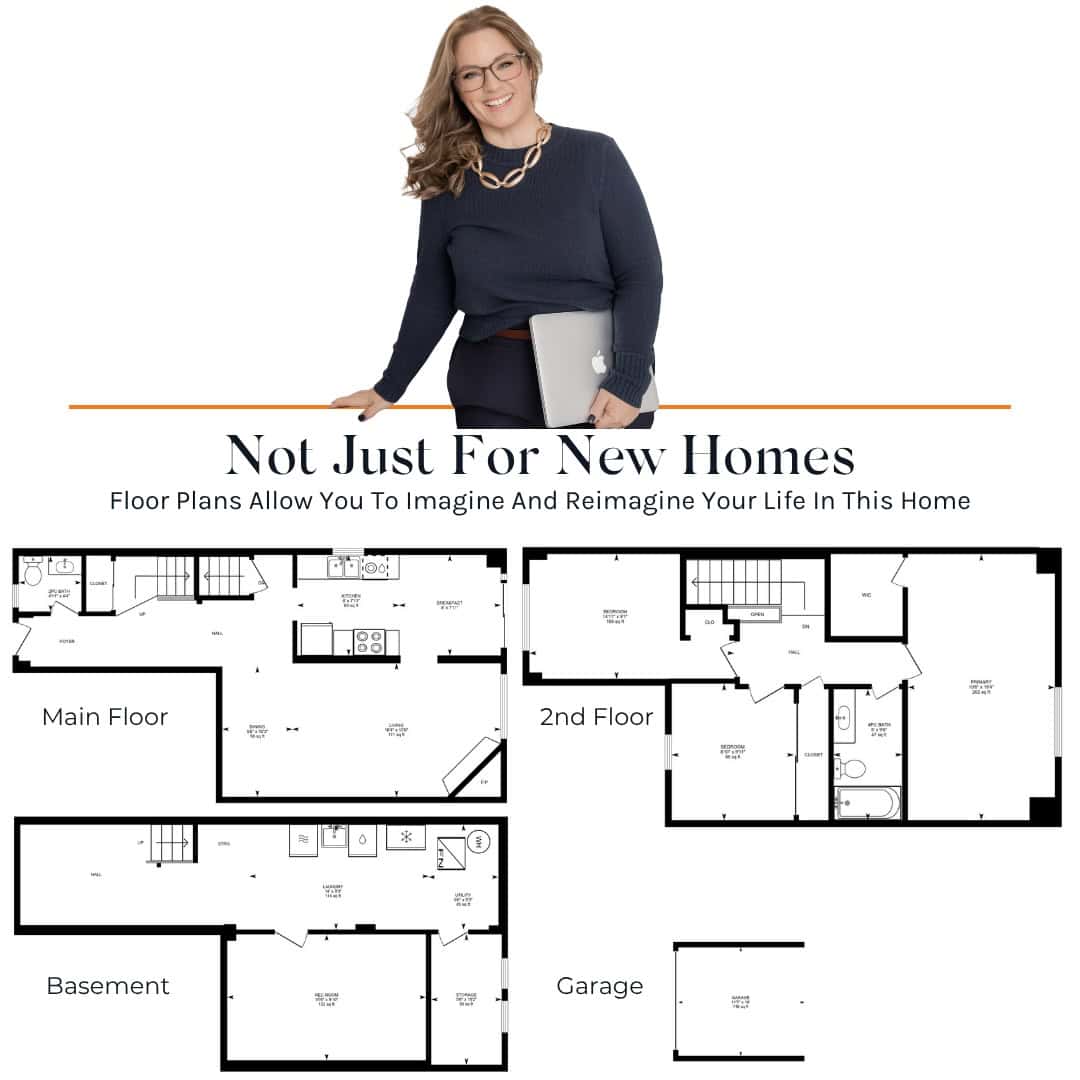 Realtor Laura McBride stands above the floor plans for 13 rollo drive in Ajax