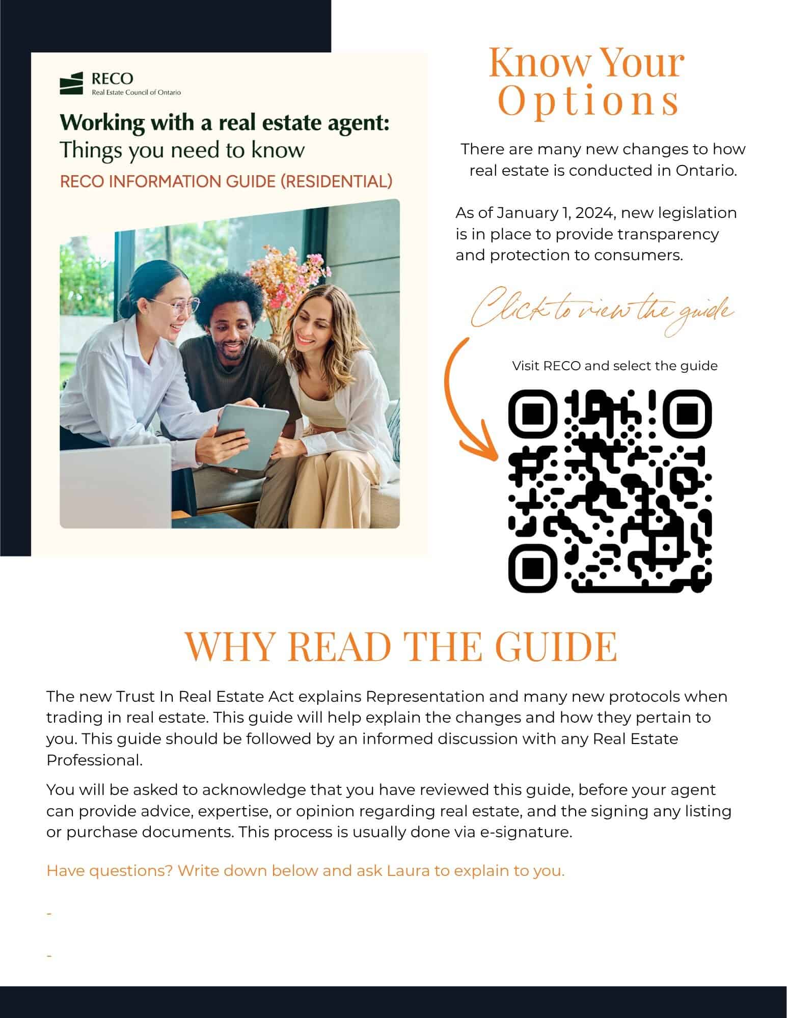 An image of the RECO Information Guide and a qr code link to access the guide