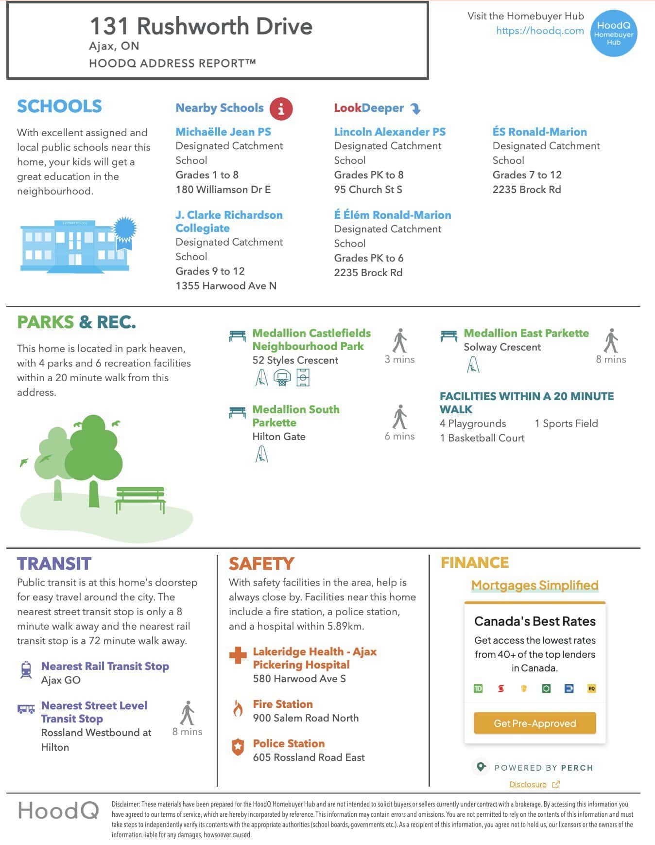 A report of the amenities close to 13 Rollo Dr created by HoodQ