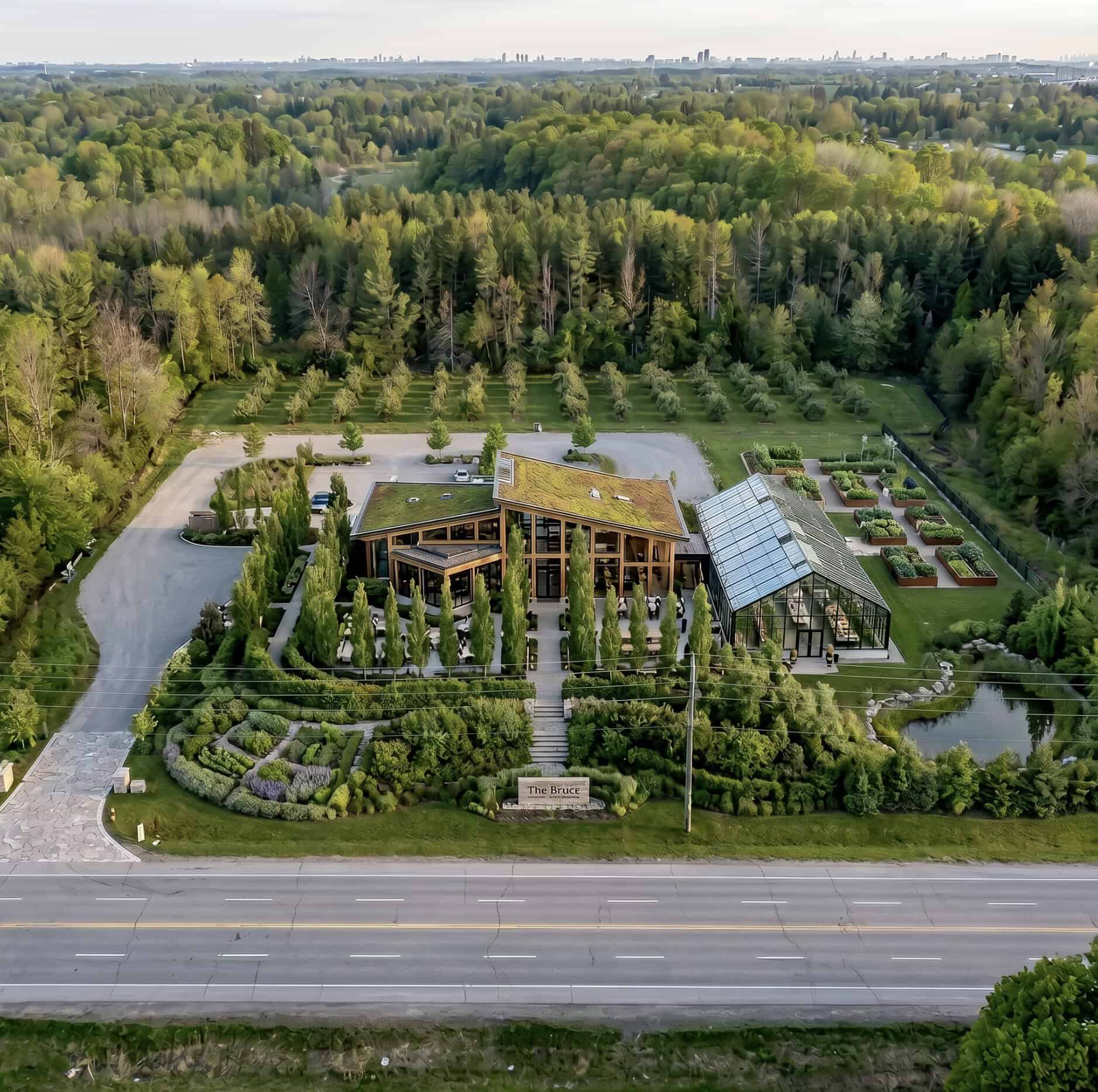 A concept image depicting a farm-to-table style restaurant surrounded by conservation at 3187 stouffville rd.