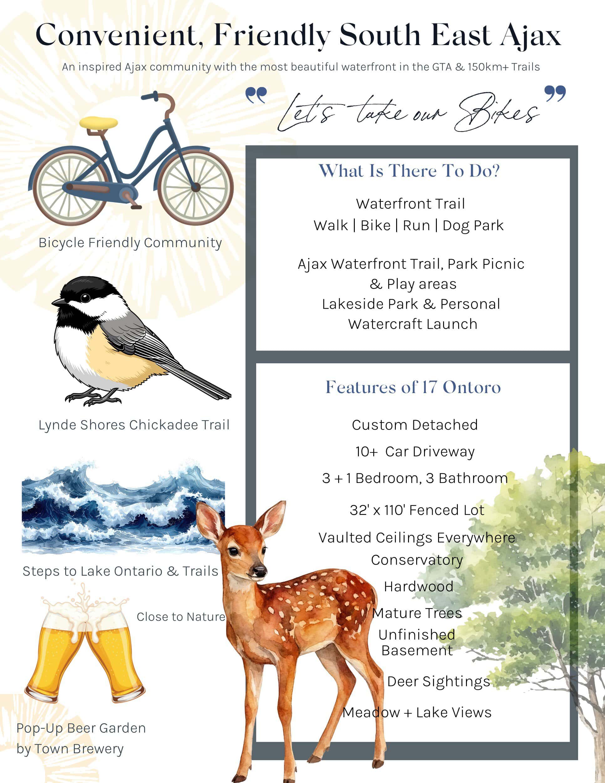 A feature sheet showing unique experience elelments about 17 Ontoro Blvd Ajax
